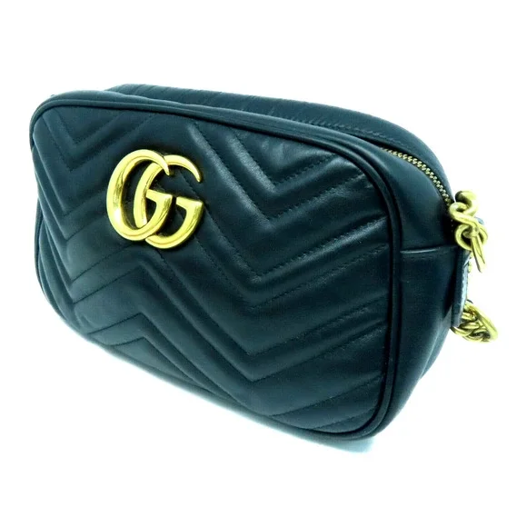 💎✨BEAUTIFUL✨💎 Gucci GG Marmont Chain Crossbody  Leather Black Shoulder Bag - Picture 4 of 14